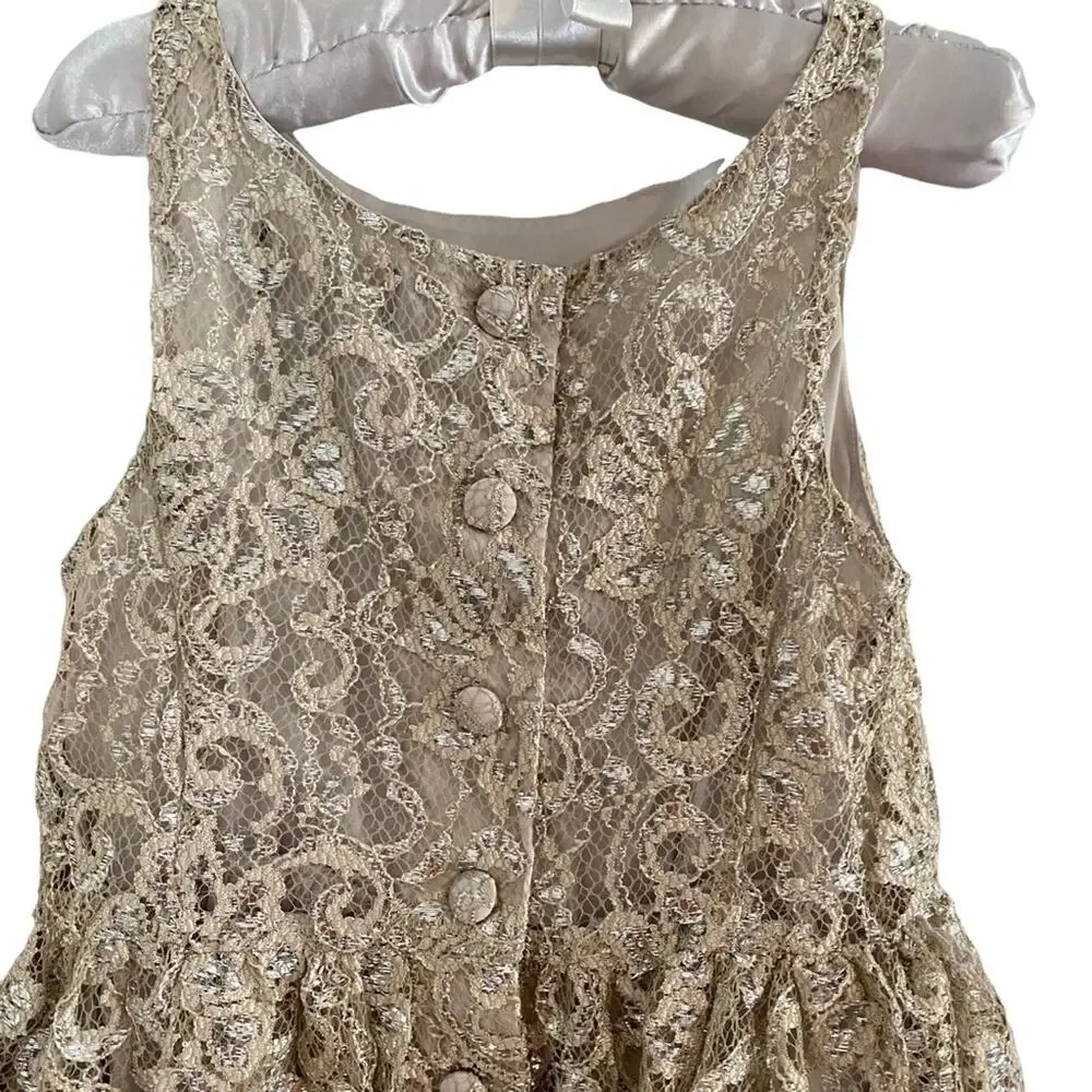 Polo Ralph Lauren Girls Dress Size 5 Lace metallic silver flower special formal
